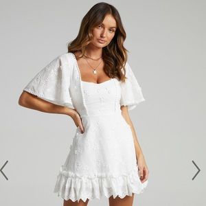 White Lace Flutter Sleeve Dress